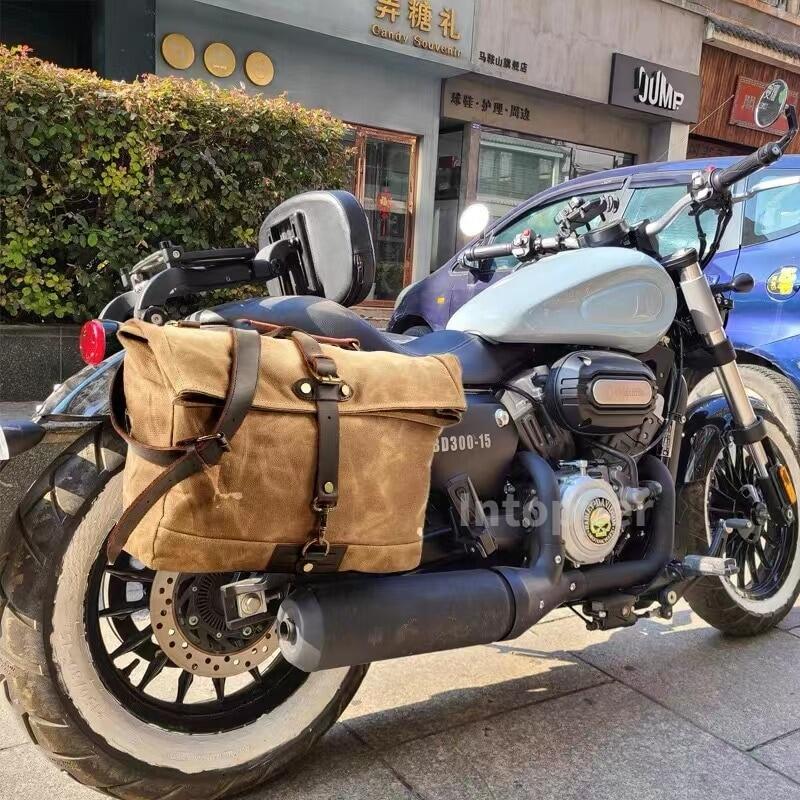 Vintage Men Motorcycle Backpack Waterproof Canvas Leather Retro Rear Seat Bag Motocross Saddlebags Biker Se Bag Brown