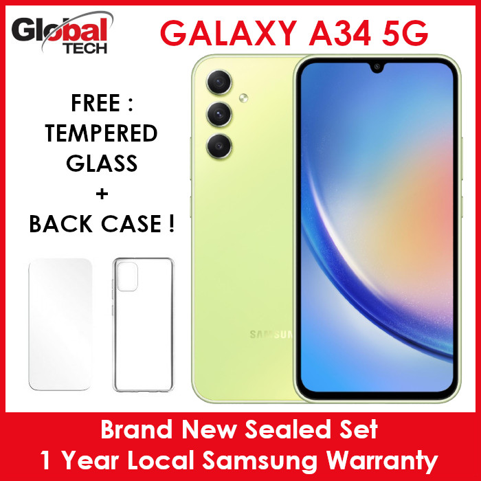 Samsung Galaxy A34 5G 128GB Rom + 8GB Ram / 1 Year Local Samsung Warranty (FREE : TEMPERED GLASS + BACK CASE)